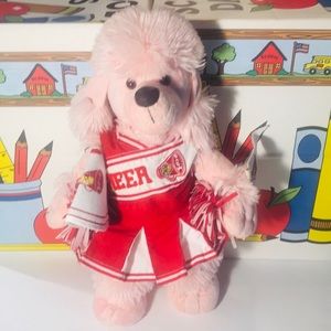 Pink Frech Poodle in Red CHEERLEADER BAB Outfit